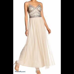 NEW MARINA champagne embellished beaded maxi ballroom prom wedding gown 12